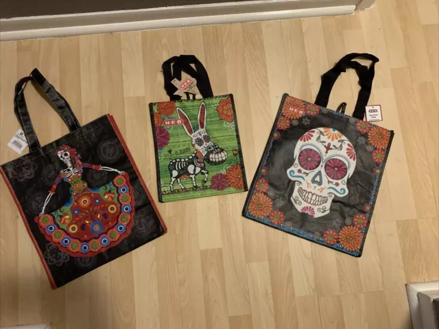 New Day Of The Dead  Lot Of Three Reusable Grocery  Shopping Bags Halloween