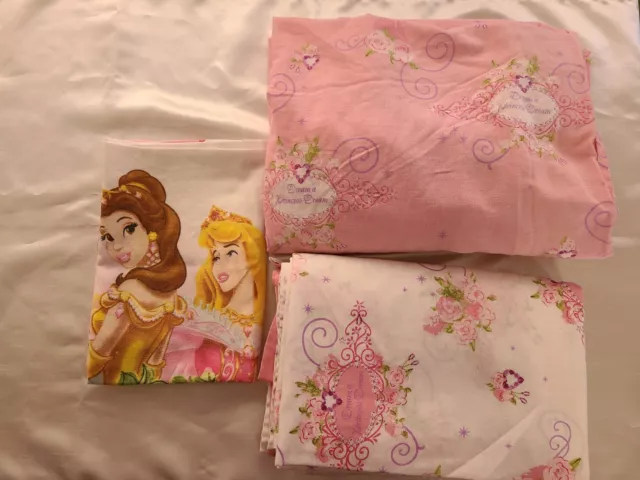 3 Pc Twin Size Disney "Princess  Dream" Pink Sheet Set Fitted, Flat, pillow case