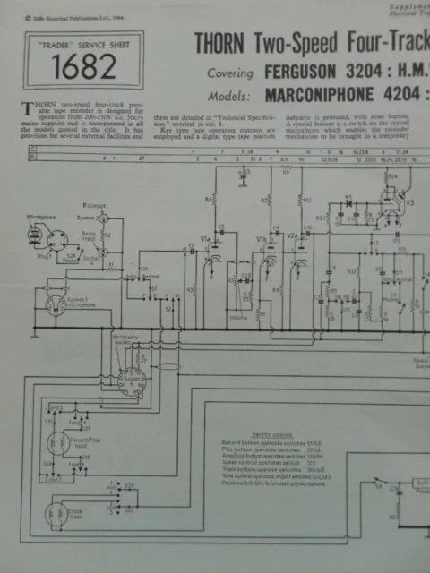 Ferguson 3204 Marconiphone 4204 HM2204B Ultra 6202 4 track Tape recorder Service