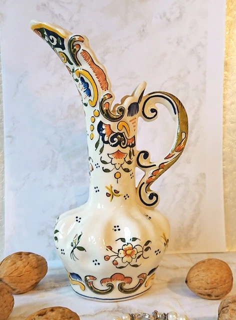 Vase Pichet Vintage En Céramique émaillée - Décor Floral Italien - Années 70