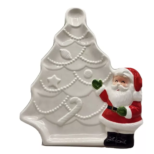 Santa Christmas Tree Candy Dish Small Platter Made In Japan 1980's Vintage