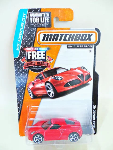 Matchbox 'Alfa Romeo 4C' Red. 1:64. On A Mission. Mib/Boxed/Carded/Long Card