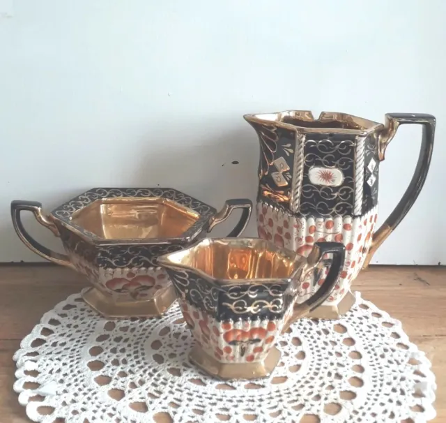 Antique 1900's Gaudi Welsh Imari Pattern 3 PC Tea Set
