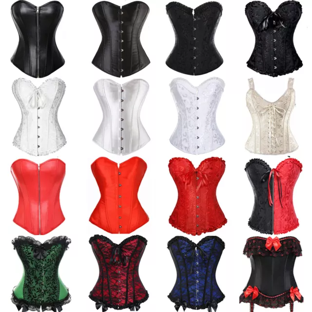 Sexy Women Waist Cincher Bustier Boned Corset Lace Up Overbust Top Basque Dress