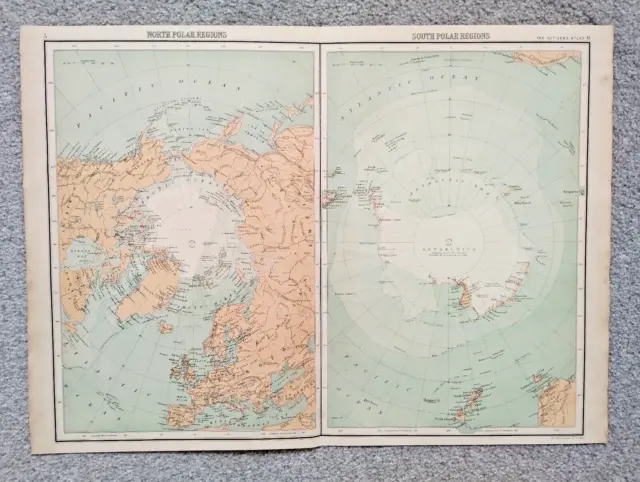 1898 Antique Map of North & South Pole - Citizens Atlas, J. G. Bartholomew