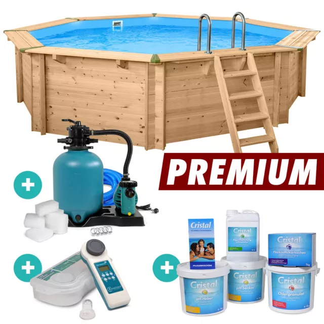 Holzpool Bali 8-Eck Massivholzpool Set PREMIUM 6,55 x 1,36 m Schwimmbecken