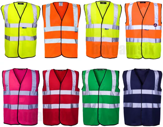 Hi Viz Vis Visibility Security Work Vest Two Tone Safety Waistcoat Colours Sizes