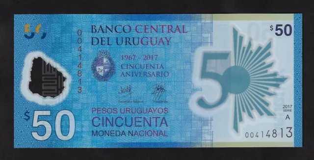 Uruguay  50 Pesos  2017   P-100    Commemorative  Polymer Gem Unc