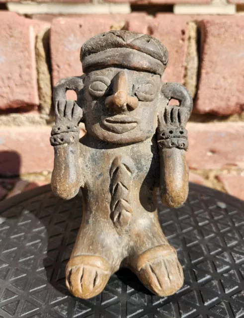 Pre-Columbian Temple Seated Priest Aztec/Mayan? 5" Black Terracotta Figure 8!!!
