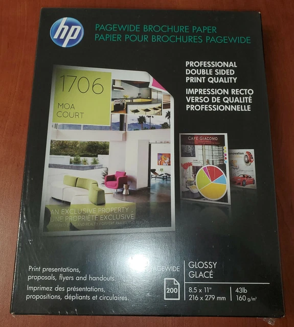 HP PageWide Glossy Double-Sided Brochure Paper ~200/PACK 8.5" x 11" 43lb ~Z7S64A