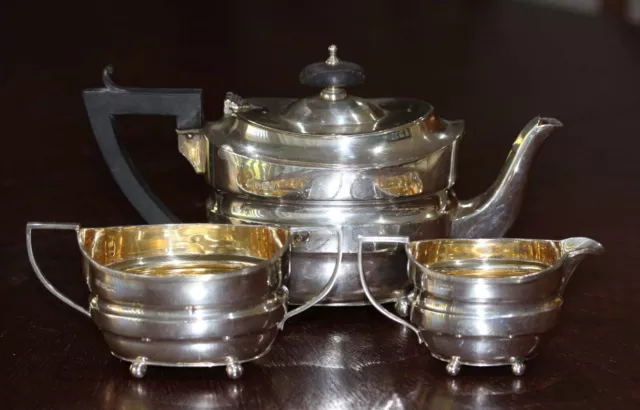 Antique Victorian 1901 3pc Sterling Silver Bachelor Tea Set as found 364 grams