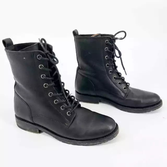 Frye Veronica Black Leather Lace Up Combat Moto Ankle Boots Women's size 8