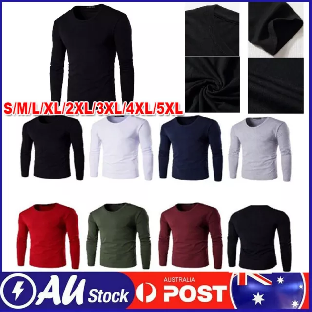 Men's Plain Blank Premium heavy Cotton T-shirt Basic Tee Long Sleeve New AU