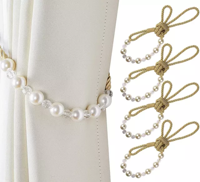 Beautiful Crystal and Pearl Beaded Curtain Holders TieBacks White Set of 4 2