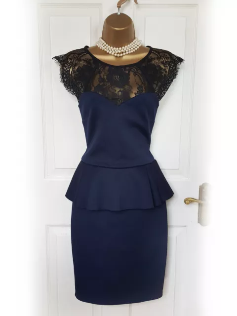 LIPSY NAVY BLUE Black Lace Peplum Bodycon Dress size 10 BNWT 25.99 PicClick UK