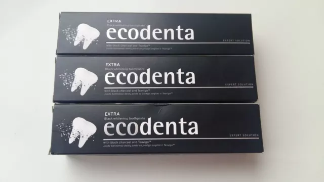 3x 100ml Ecodenta Black Ecologic Whitening Toothpaste Charcoal Sensitive Teavigo