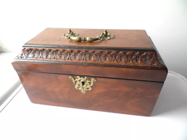 Antique Georgian Mahogany Wood With Brass Fittings Tea Caddy Box