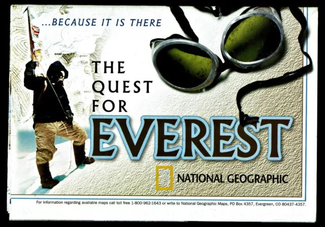 2002-6 June THE QUEST FOR MOUNT MT. EVEREST National Geographic Map EUC - A3+