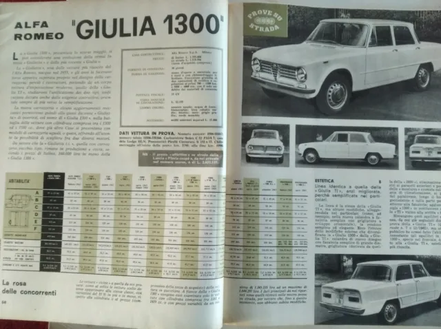 ALFA ROMEO Giulia 1300 PROVA SU STRADA Quattroruote ORIGINALE 1964