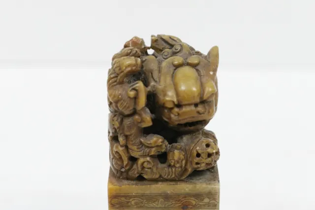 Chinese Exquisite Handmade Figure Carving Shoushan Stone Statue Seal 6"x2" Large 2
