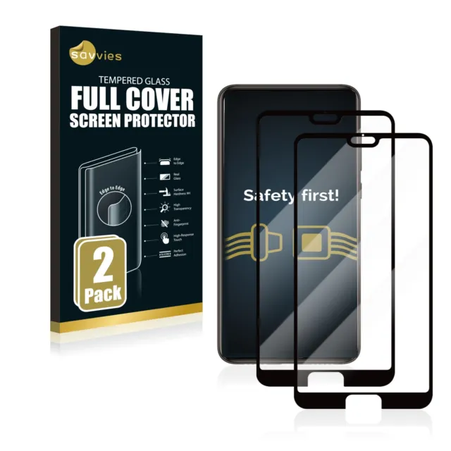 Savvies 2x Full Cover für Huawei P20 Pro Schutzpanzer Glasfolie 9H Panzerfolie