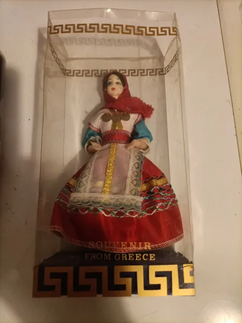 Vintage Souvenir Traditional Costume Doll In Box From Greece