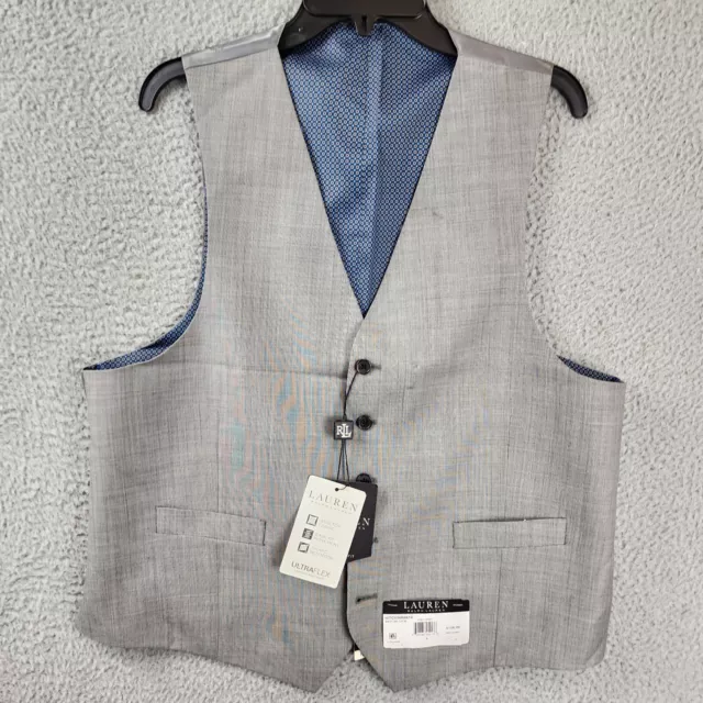 LAUREN RALPH LAUREN Classic-Fit Wool Blend Suit Vest Men's L Light Grey Stretch~