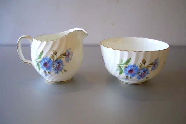 Adderley - Vintage Fluted China Milk Jug and Sugar Bowl - Cornflower Pattern