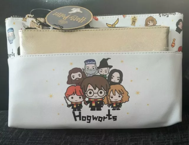 Harry Potter Hogwarts Gold Large Toiletry Bag Make Up Cosmetic Bag Gold 2 Set