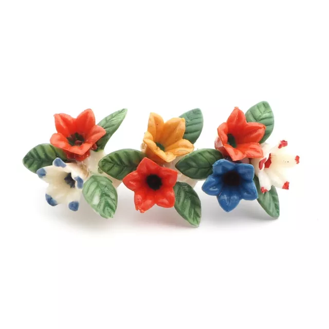 Vintage Deco 1930's flowers leaves hand painted celluloid pin brooch