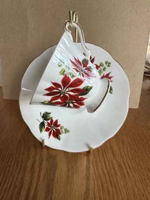 Vintage Rosina Bone China Christmas Poinsettia Teacup and Saucer Set