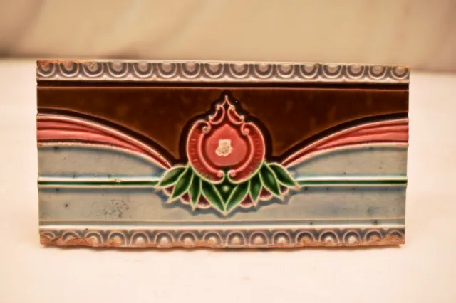 Antique Japan Tile Majolica Art Nouveau Floral Border Tile Design Architectur"10