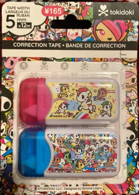 Paquete de 2 cintas correctivas Daiso TOKIDOKI 5 mm UNICORNIO/ESTRELLA - Nueva *vendedor de EE. UU.*