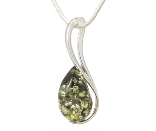 NATURAL BALTIC AMBER Jewellery STERLING SILVER 925 Green PENDANT NECKLACE