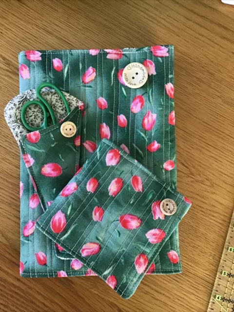 Job Lot Unique Note Book + Cover + Scissor Needle Case Tulip 🌷 design Fabric