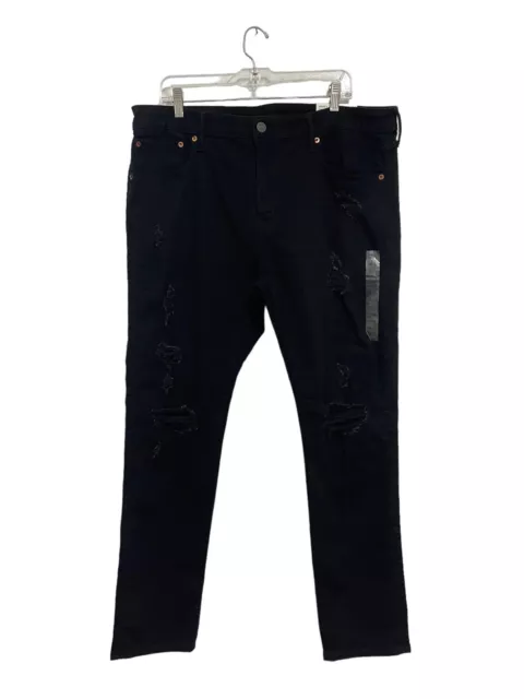 American Eagle Airflex + Athletic Skinny Jeans Mens 38x32 Distressed Black Slash