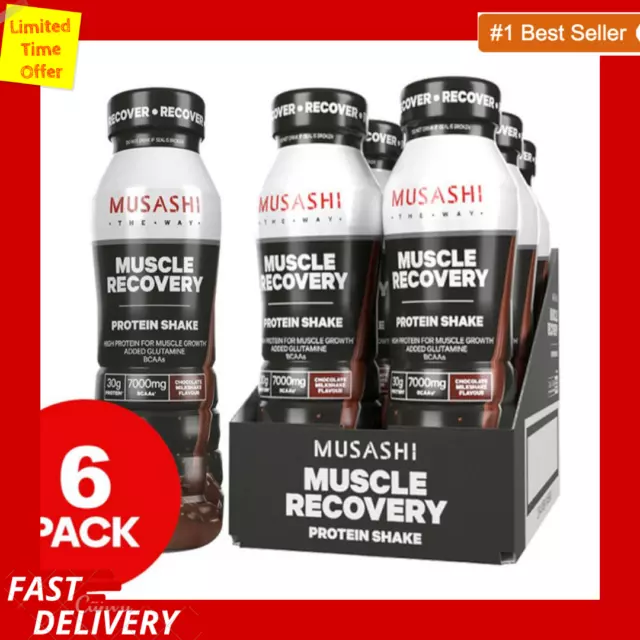 MUSASHI Muscle Recovery 6 x 375mL Protein Shakes Chocolate P30g C14g F5g