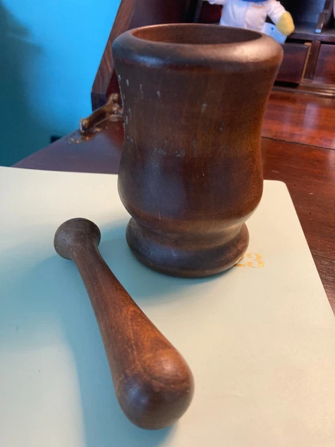 Antique Carved Wooden Medical Mortar & Pestle