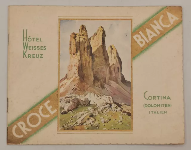 Hotel Croce Bianca Cortina Dolomites Livret 1920s Barabino E Graeve Litho ski