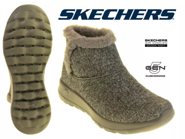 Femmes Skechers Gris Fausse Fourrure Doublé Tirer Sur Textile Bottes UK Taille 3