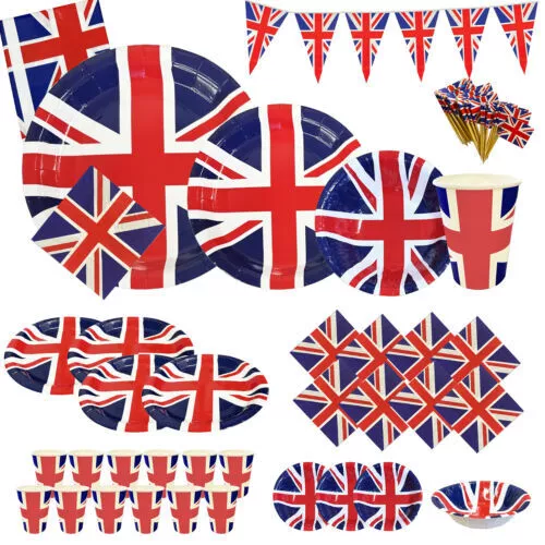 UNION JACK Party TABLEWARE SET Paper Plates Cups Napkins King Charles Coronation