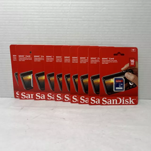 SanDisk 16GB SDHC Class 4 SD Flash Memory Card Camera SDSDB-016gb Lot Of 10 NEW