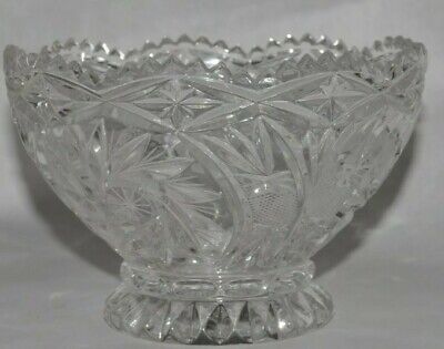 ABP Vintage Fancy Cut Crystal Sawtooth Edge Glass Pedestal Bowl Star Swirl 6.5"