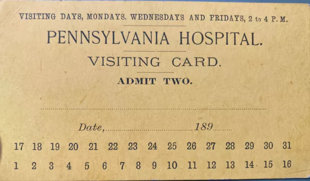 Pennsylvania Hospital visiting card, 1890s