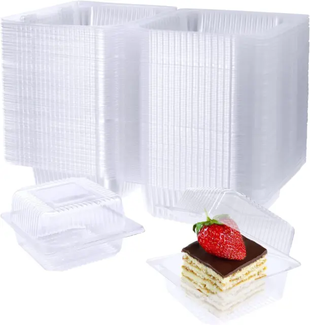Jizvxe 100 Pack Clear Plastic Square Hinged Food Container,Disposable Plastic to