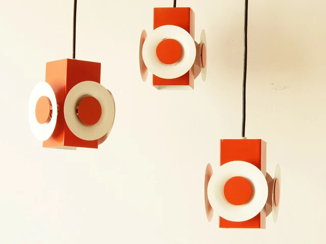 Lustre Suspension Cascade Raak 1970 Vintage Acier Laque Orange 70S Space Age