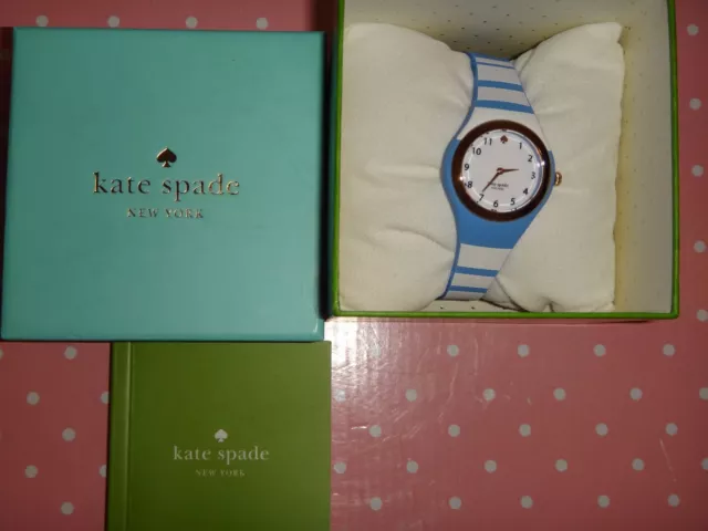 Kate Spade Women's Rumsey Gold Watch Blue White Striped Silicon Strap KSW1088