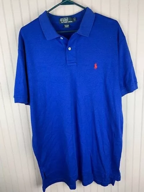 RALPH LAUREN POLO Shirt Size L Mens Blue Red Logo Cotton $28.99 - PicClick