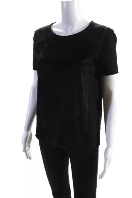 Maje Womens Back Zip Short Sleeve Velvet Trim Tee Shirt Black Size 1 2
