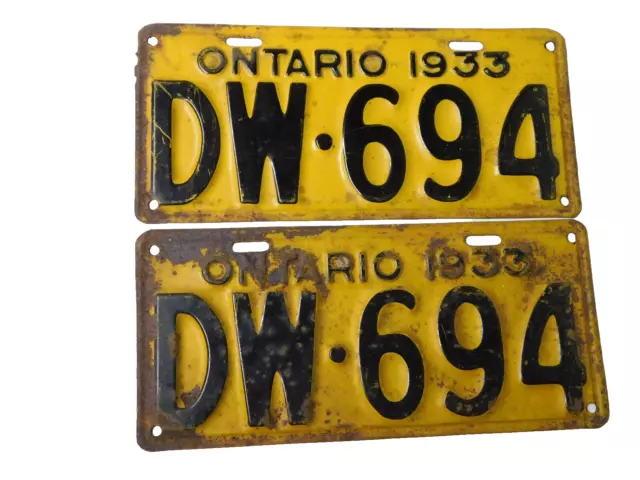Ontario License Plate Set  1933 Set Vintage Classic Car Canada Shop Sign Dw 694